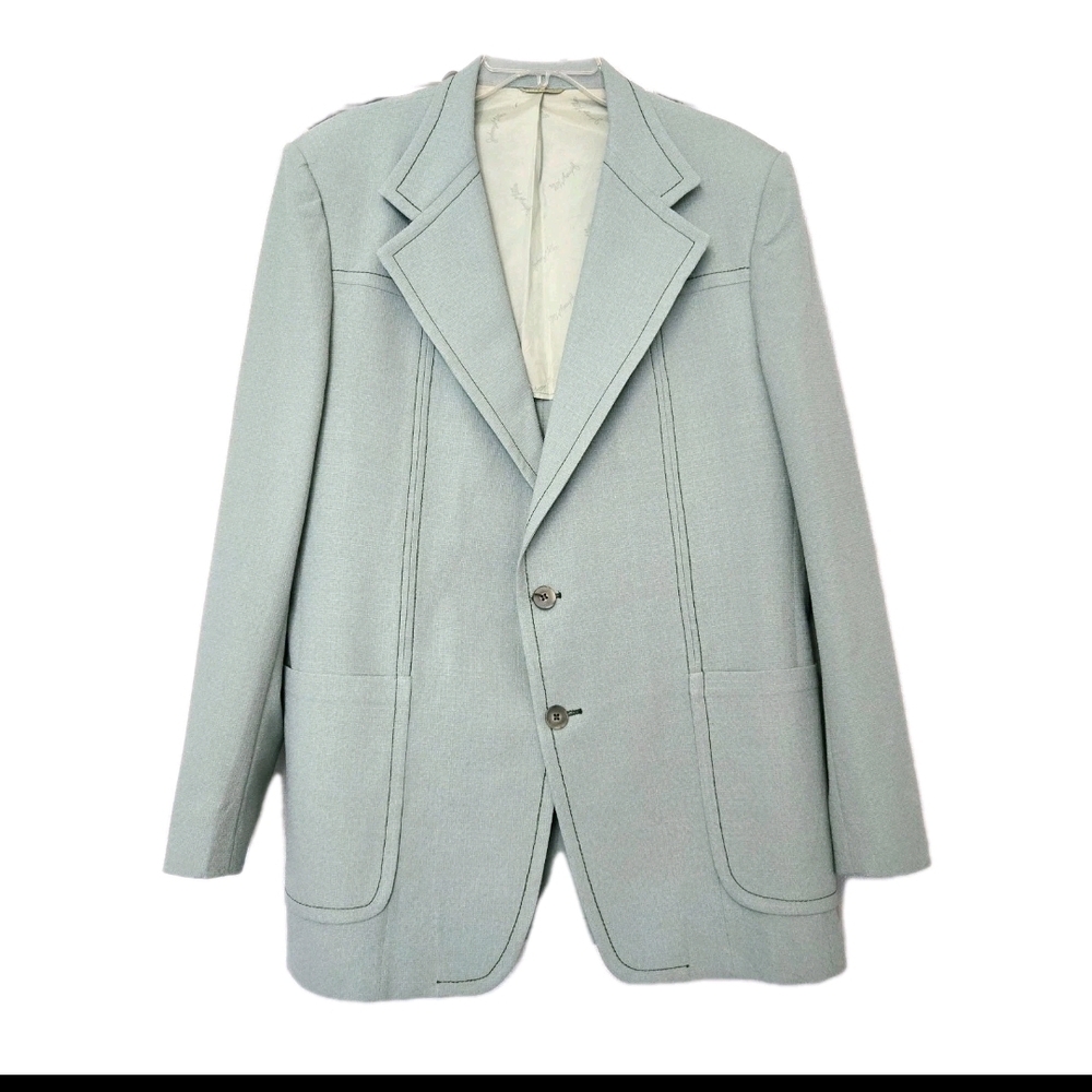 Vtg Johnny Miller Blazer Sz 46L Mint Green Two Button Dress Jacket Polyester